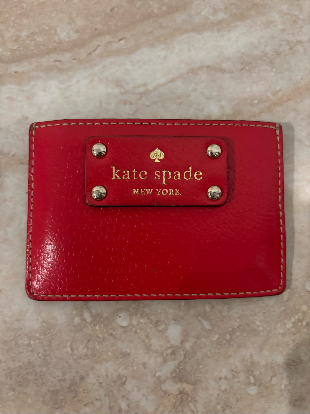 Kate Spade Red Leather Card Key Holder With Gold Logo Plaque Kate Spade Red Leather Card Key Holder With Gold Logo Plaque